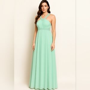 Glamazon Mint Green Greek Goddess Maxi Gown Empire Waist Chiffon Formal Dress